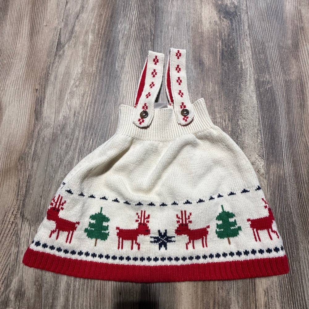Hanna Andersson Jumper Skirt Cream Reindeer Knit Whimsical Christmas